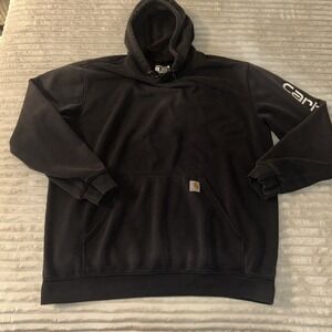 Carhartt Hoodie Sweatshirt Mens XL Black Pullover Fleece Logo Sleeve Original